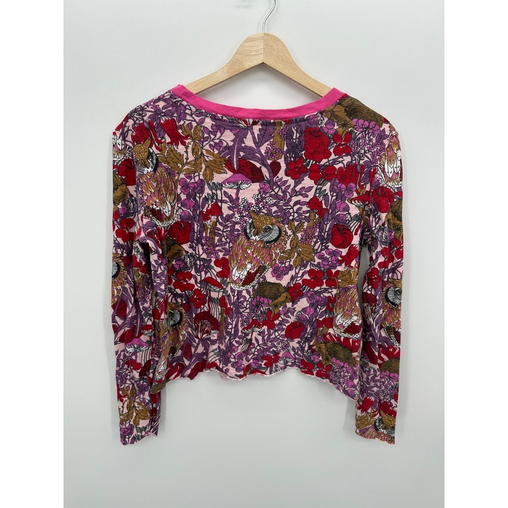 Maeve by Anthropologie Owl Woodland Mushroom Boxy Fit Long Sleeve Shirt Sz Small - Picture 3 of 8